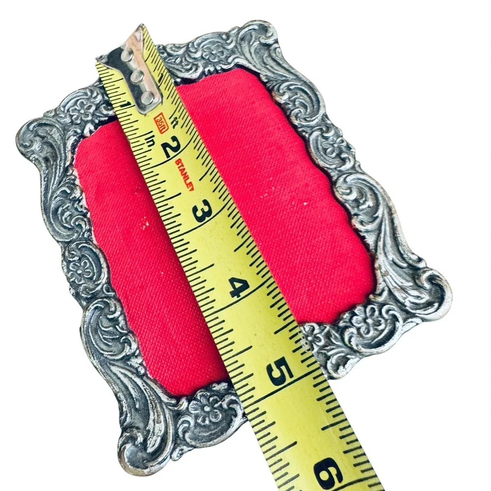 Vintage Ornate Silver Tone Metal Floral Scroll 4x5 Miniature Picture Frame